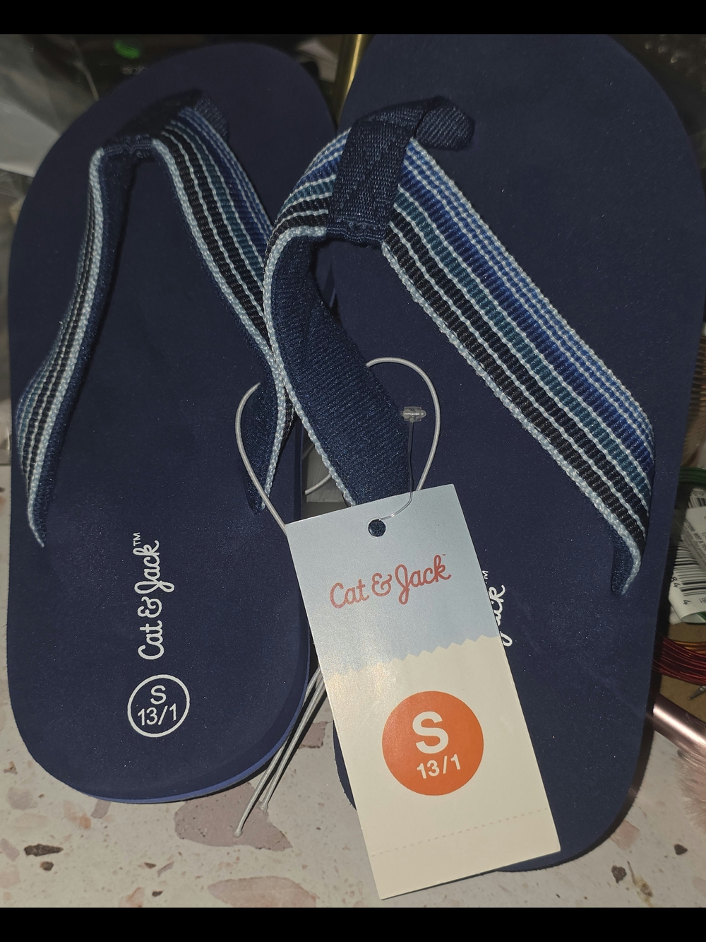 Cat & Jack Navy Blue Striped Kids Flip Flops 2 Sizes